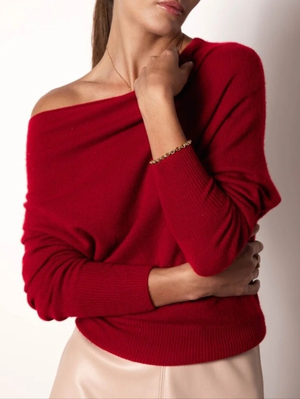 Banana Republic Women's Off-the-Shoulder Red Knit Sweater